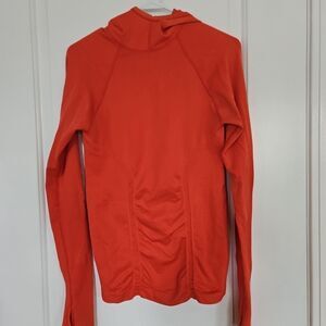 Athleta Women's Hoodie Sz.Sm Pullover Long Sleeve Orange Running Stretch Thumbs